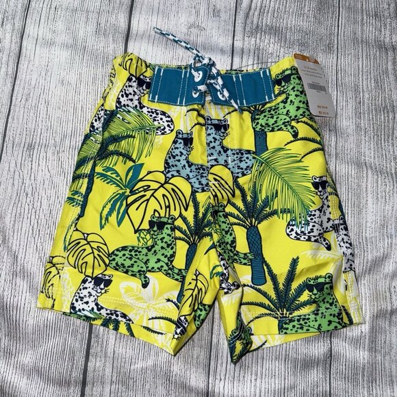 Gymboree 12-18 Months Baby Boy Swim Trunks Bright Cheetah NEW - Picture 1 of 2